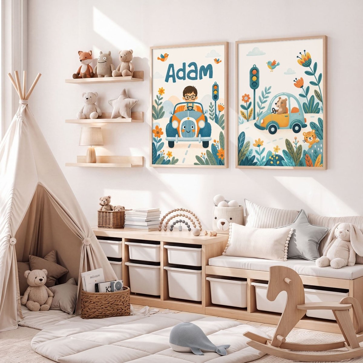 Leśna przejażdżka - Zestaw dwóch plakatów z personalizacją - Tiny Lines