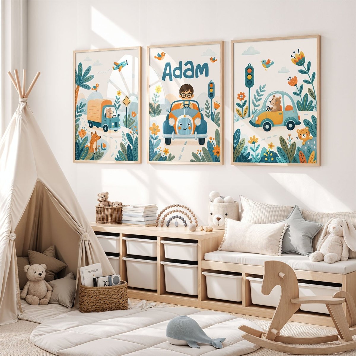 Leśna przejażdżka – Zestaw Personalizowanych Plakatów - Tiny Lines